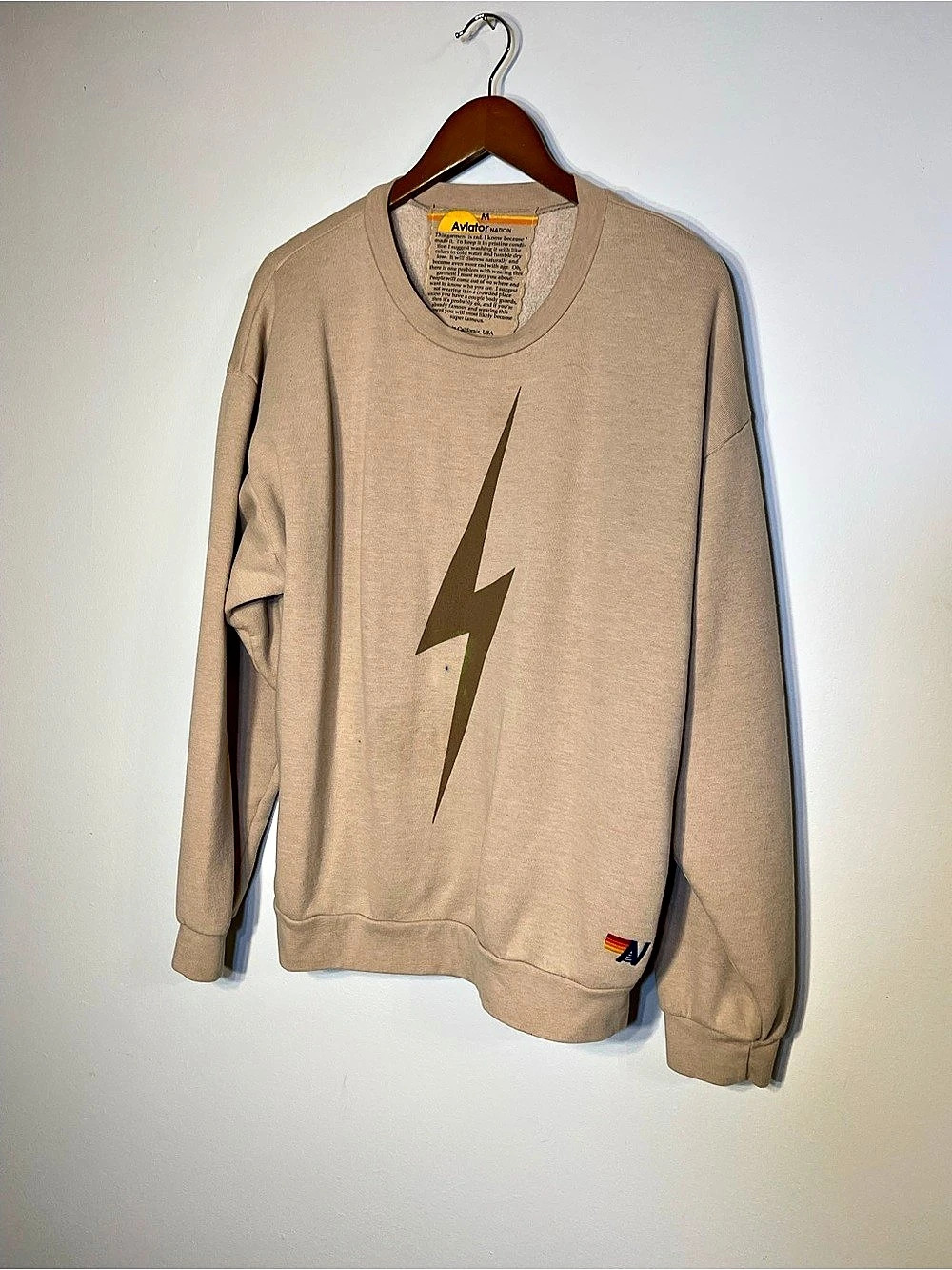 Aviator Nation Bolt Crew Sweatshirt in Beige & Brown Medium